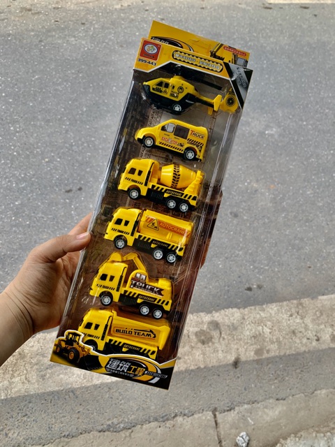 Set 6 xe ô tô mô hình chủ đề công trình, quân đội, cứu hoả
