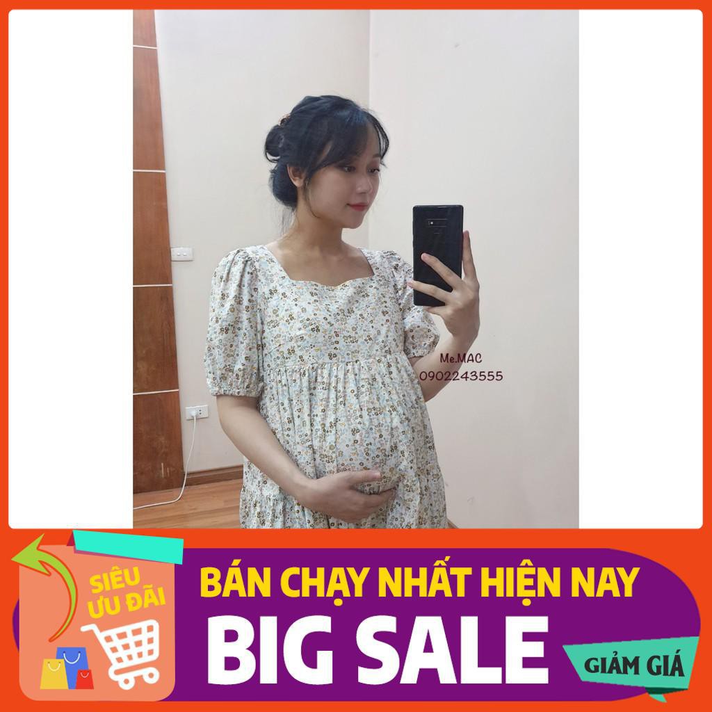 🌹XẢ🌻Váy Bầu & Sau Sinh hoa nhí 3 MÀU hot hit có khoá kéo cho con ti, cổ vuông sang chảnh đàm xuông big size