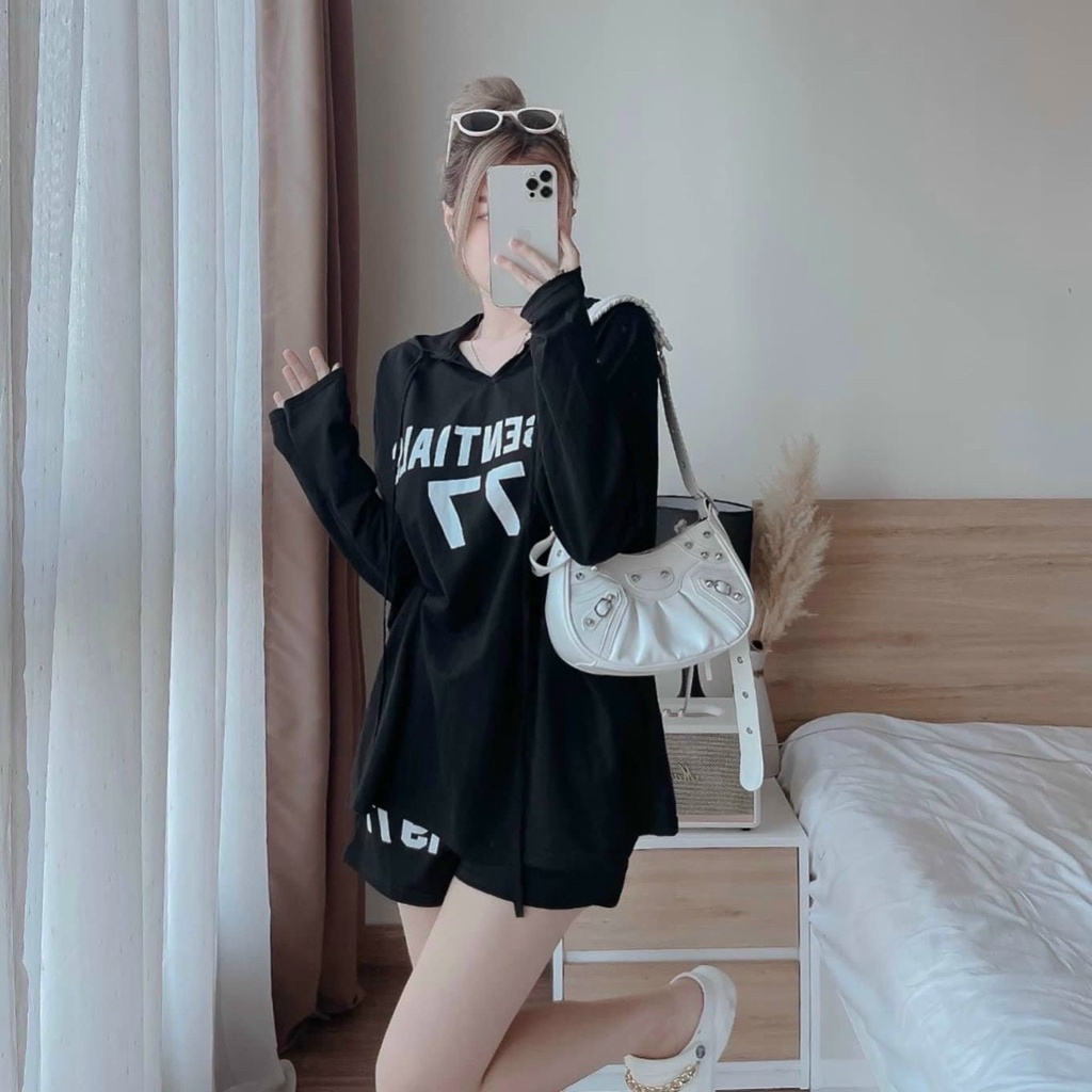 Set bộ đồ nữ MINH PHÚC, sét đi chơi thun tay dài phối quần đùi ống rộng phong cách thể thao cá tính hiện đại