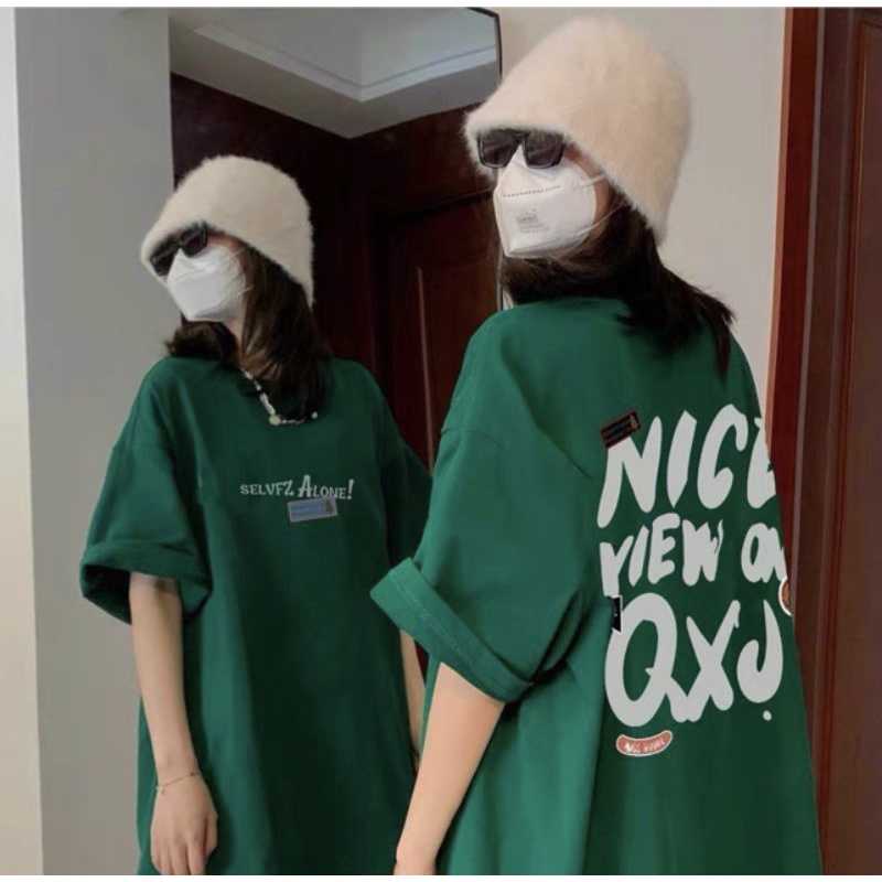 Áo thun cotton tay lỡ unisex - - ÁO NICE VIEW XANH
