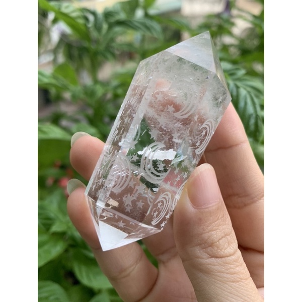 Clear Quartz khắc trăng và sao