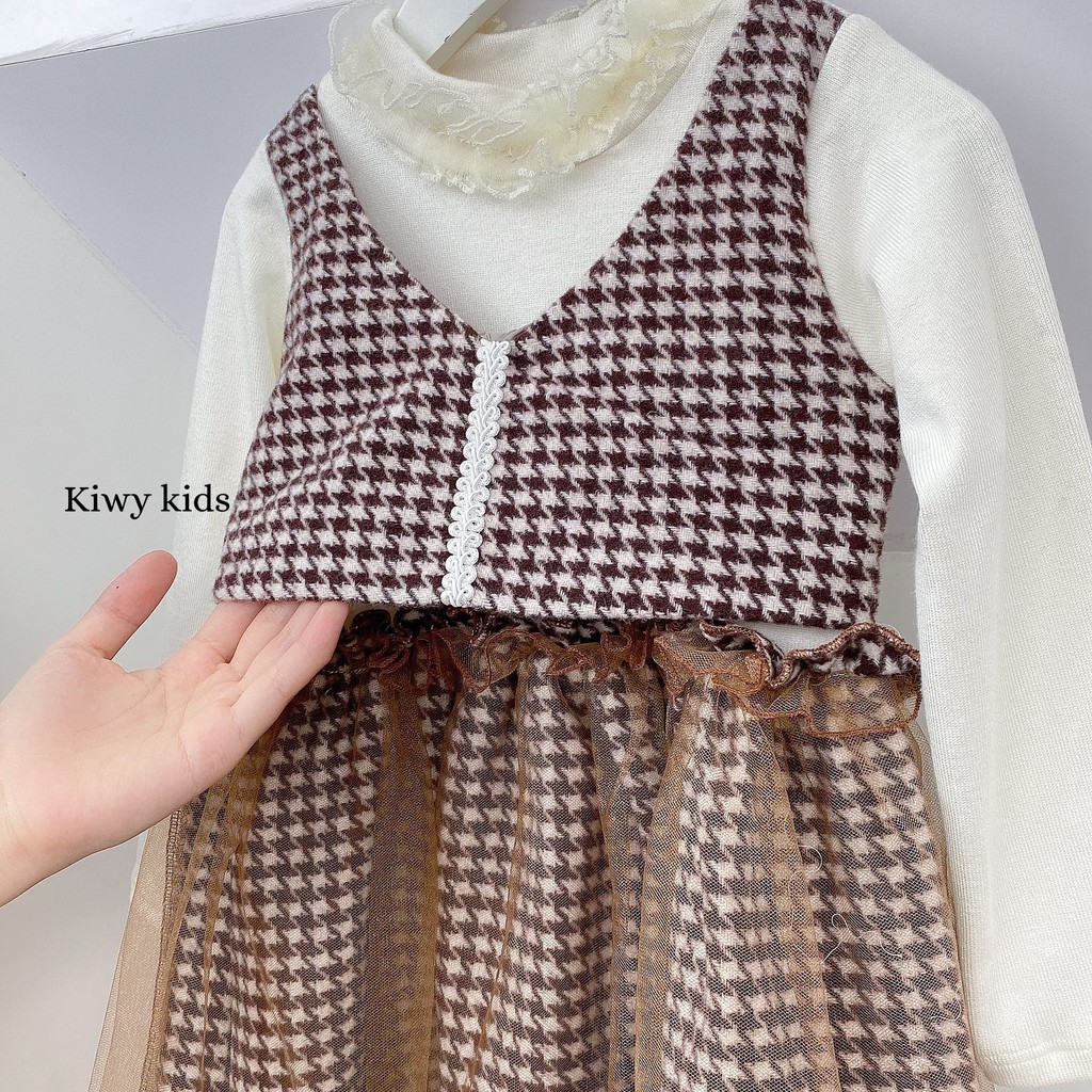 Váy bé gái Kiwy kids chất liệu dạ Tweed và áo len liền Kids21 cho bé từ 1 đến 5 tuổi