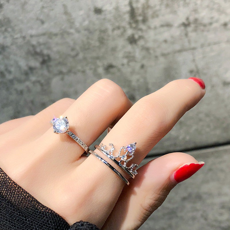 Nhẫn vương miện nữ hoàng khảm kim cương sang trọng phong cách Nhật Bản Hàn Quốc cao cấp cho nữ nhẫn ngón trỏ