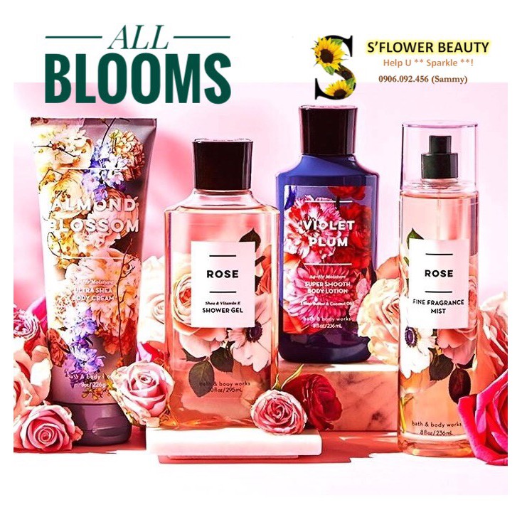 BST All Blooms | Gel Tắm Dưỡng Thể Xịt Thơm Toàn Thân Bath & Body Works | Rose | Almond Blossom | Violet Plums