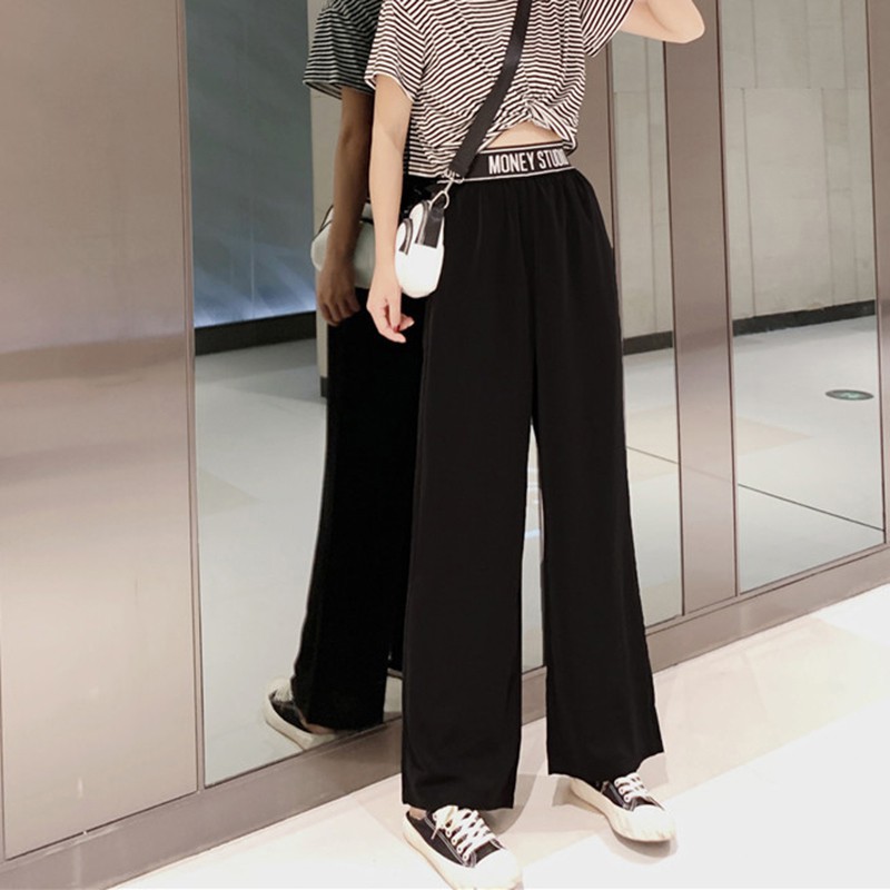 Quần ống rộng lưng cao màu trơn cho nữ