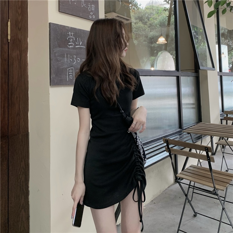 SUXI Đầm Midi Tay Ngắn Dáng Ôm Màu Sắc Đơn Giản Thời Trang Mùa Hè Xinh Xắn Cho Nữ