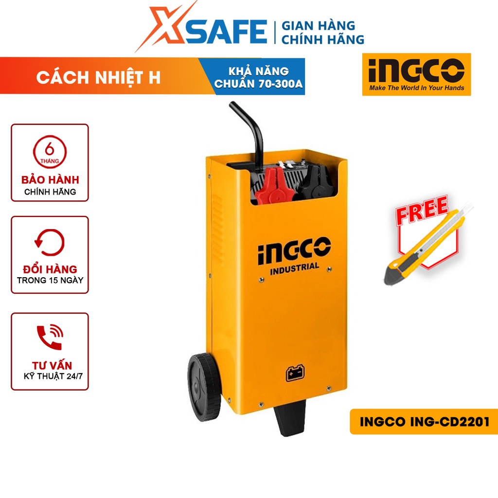 Máy sạc bình điện ắc qui INGCO ING-CD2201 - Dòng sạc tối đa 20A, khởi động nhanh, điện áp nạp vào: 12/24V