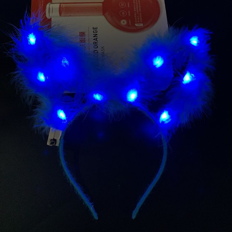 Băng Đô Cài Tóc Đính Lông Vũ Và Tai Thỏ 14 Đèn LED Phát Sáng Cho Nữ
