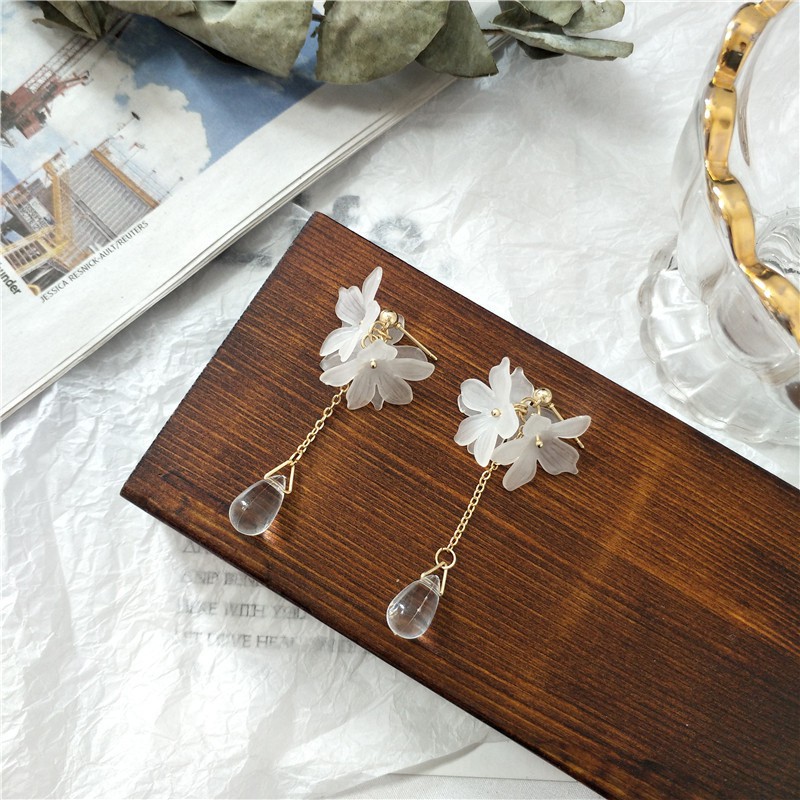 Khuyên Tai Dáng Dài Hình Bông Hoa Đính Đá C268