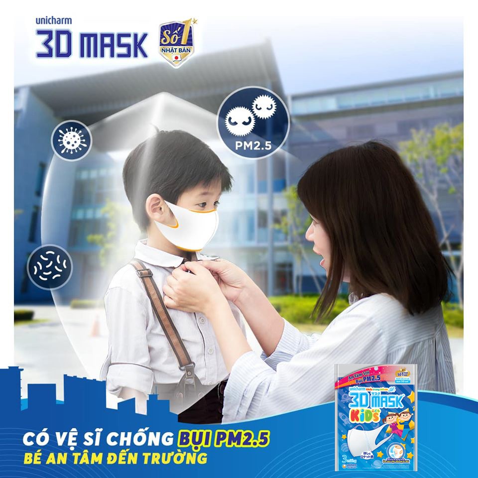 {Combo 10 gói} Khẩu Trang Cho Bé Ngăn Vi Khuẩn - 3D Mask Chính Hãng Unicharm