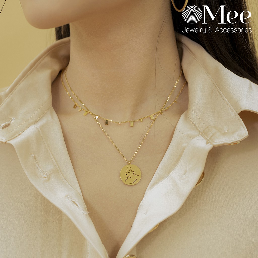 Vòng cổ nữ MEE dây chuyền vintage hình chân dung cô gái thanh lịch, mạ vàng 18k - N2537