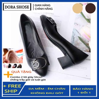 [ẢNH THẬT-TẶNG KÈM LÓT CHÂN] giày cao gót nữ da lỳ cao cấp DORACG13 - Đế vuông cao 3cm - Hàng VNXK da mềm cực kì êm chân