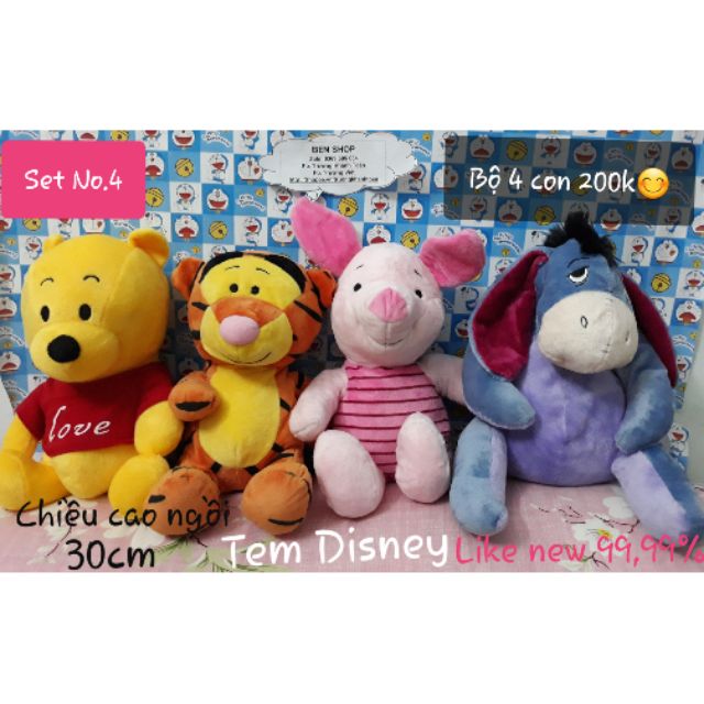 Bộ gấu Pooh - cọp - heo - lừa - size ngồi 30cm/200k - Set số 4