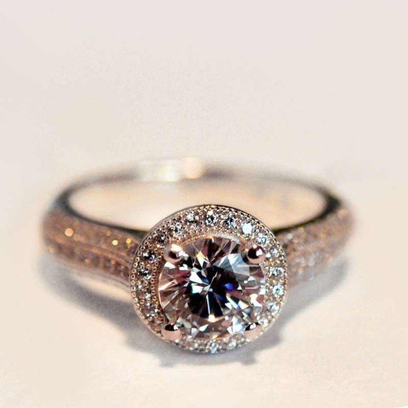 Nhẫn Đính Hôn Kim Cương Vàng Trắng Phong Cách Sang Trọng Thời Trang cho Nữ