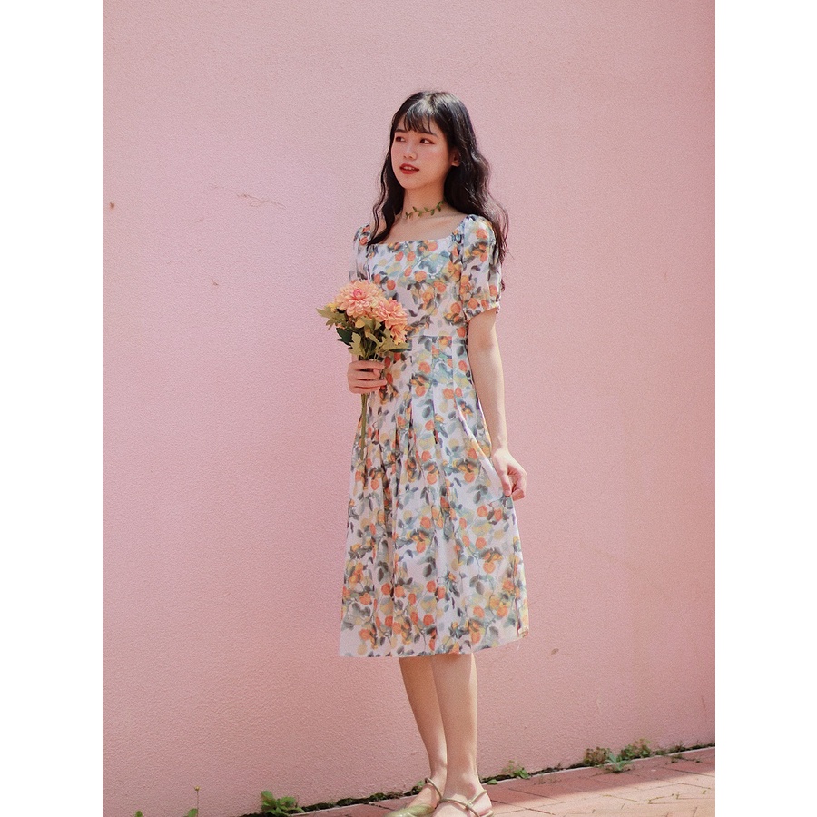 Đầm Tranh Sơn Dầu Trái Cây Ngọt Ngào Thiết Kế Đồng Quê Châu Âu - MUOJ - phong cách Retro