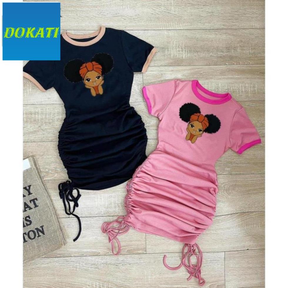 Đầm bé gái ôm body thời trang, sành điệu, thun cotton - Quần áo trẻ em - DOKATI shop (Hồng ruốc) (210574)