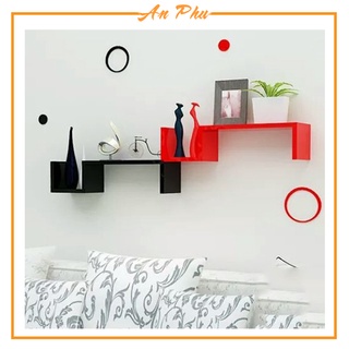 Kệ gỗ trang trí gồm 2 thanh dấu ngã màu đỏ đen dài 60cm x sâu 13cm