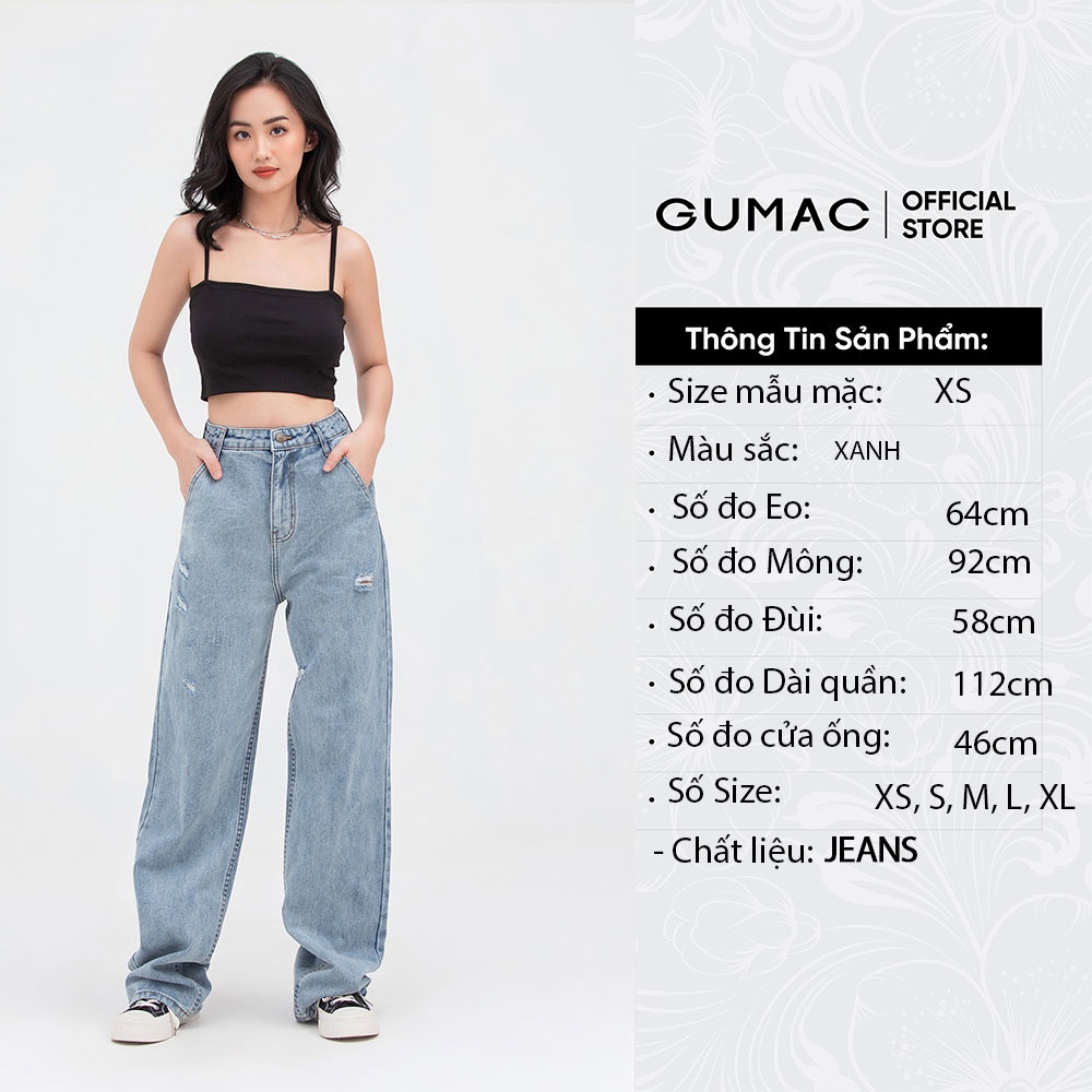 [Mã WABRGU50 giảm 10% đơn 250K] Quần jeans nữ ống suông GUMAC hàn quốc năng động QJB862