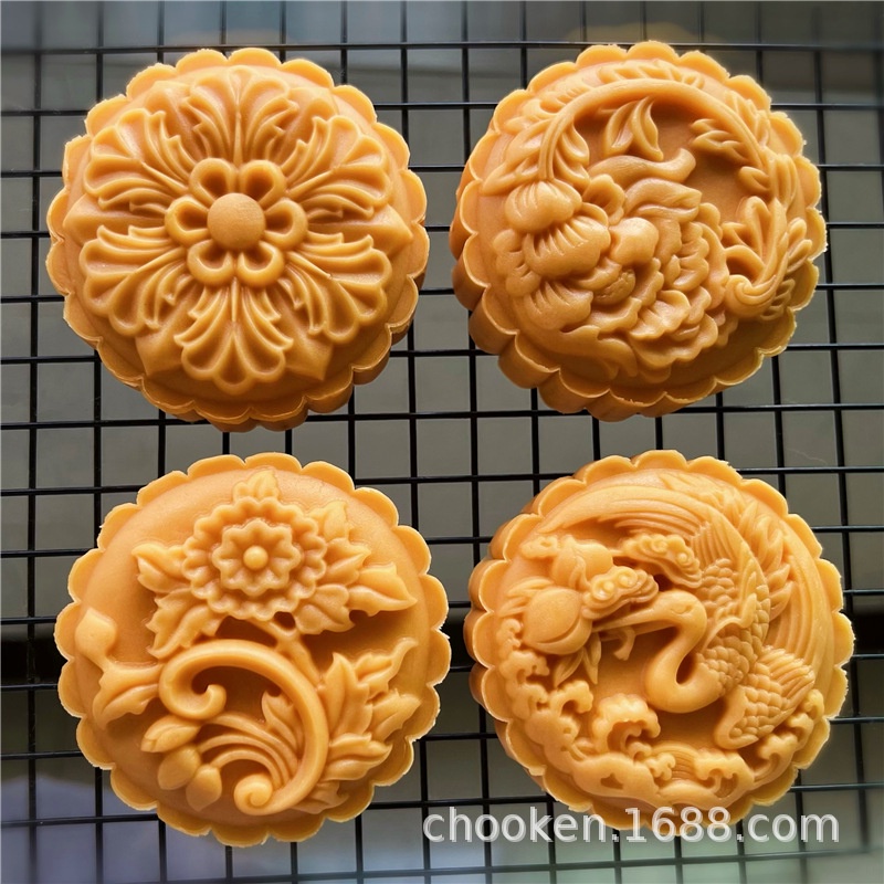 Khuôn bánh trung thu lò xo 4 mặt + cây nhấn 150g Hình hoa