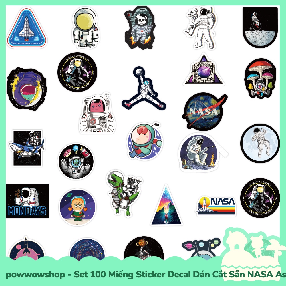[Sẵn VN - Hỏa Tốc] Set 100 Miếng Sticker Decal Cắt Sẵn DIY Dán Trang Trí Vật Dụng Mẫu Space Moon Astronaut Phi Hành Gia