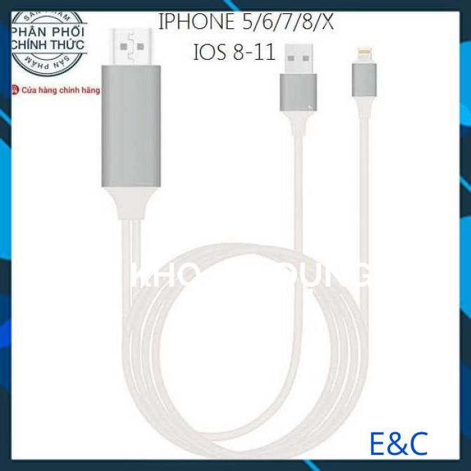 Cáp HDMI cho Iphone 5/6/7/8/X và Ipad dài 2M IOS 8-13 mới nhất 2021 - CẮM LÀ CHẠY