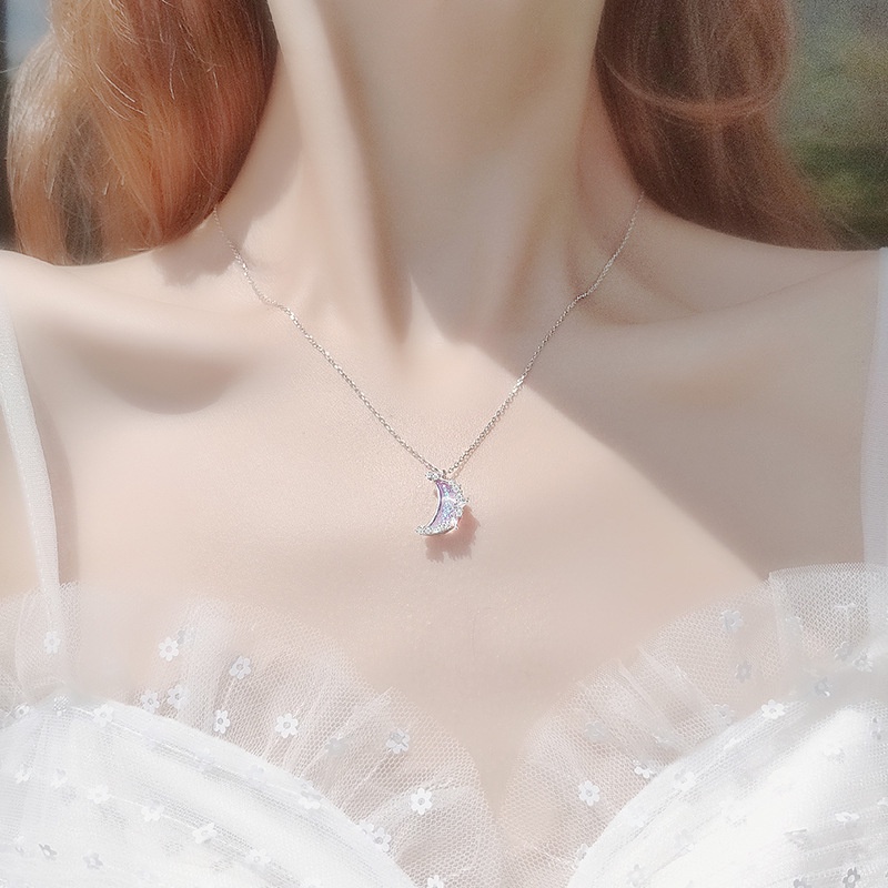 Vòng cổ hợp kim mặt hình mặt trăng ngôi sao đính đá zircon sang trọng cho phụ nữ