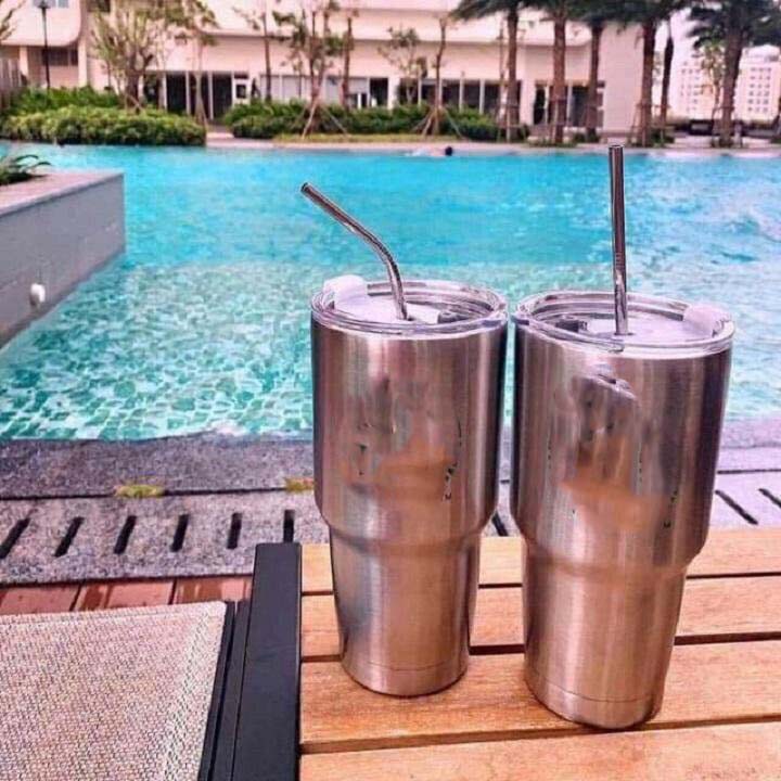 Combo ly giữ nhiệt kèm túi đựng và ống hút dung tích 900ml