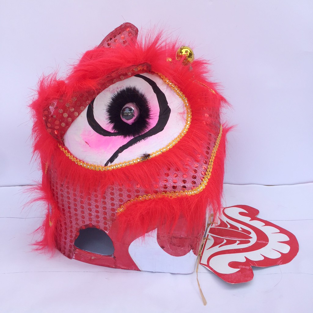Đầu lân, đầu sư tử Sài Gòn kèm đuôi mắt nháy sáng cho bé chơi Trung Thu 35cm x 29cm x 27cm