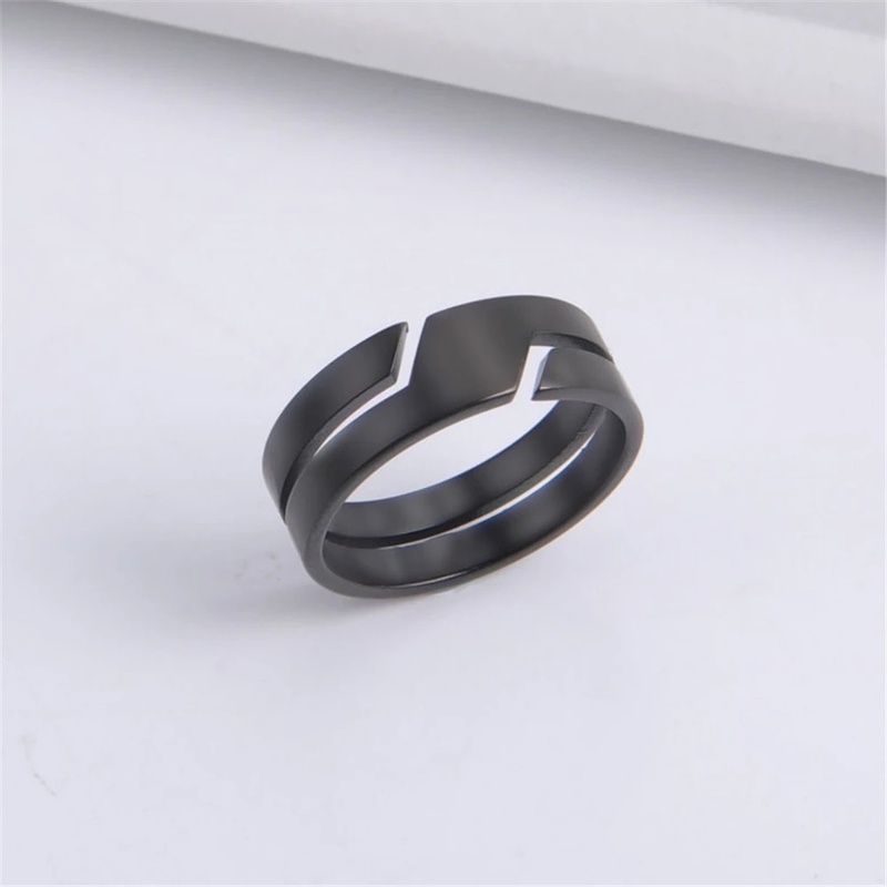 Nhẫn đeo tay kim loại màu đen/ bạc họa tiết đường kẻ cổ điển đơn giản phong cách Hàn Quốc sành điệu