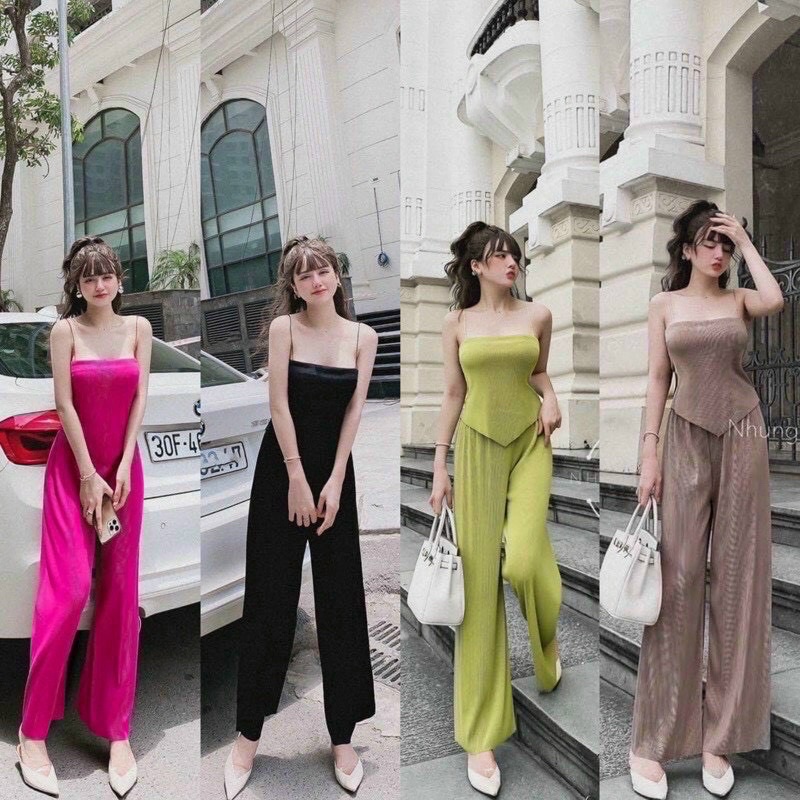 SET HAI DÂY QUẦN ỐNG RỘNG LỤA DẬP LI HÌNH THẬT Q16