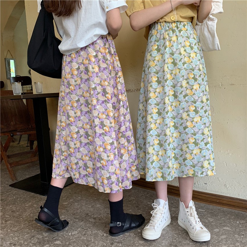 Chân Váy Midi Lưng Cao Dáng Chữ A Hoạ Tiết Hoa Phong Cách Retro | BigBuy360 - bigbuy360.vn