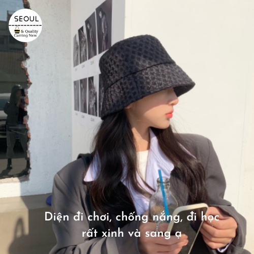 Nón bucket nữ 100% Cotton vân kim cương, mũ Tai Bèo Vải Seersucker Có 3 Màu Tùy Chọn Hợp Thời Trang