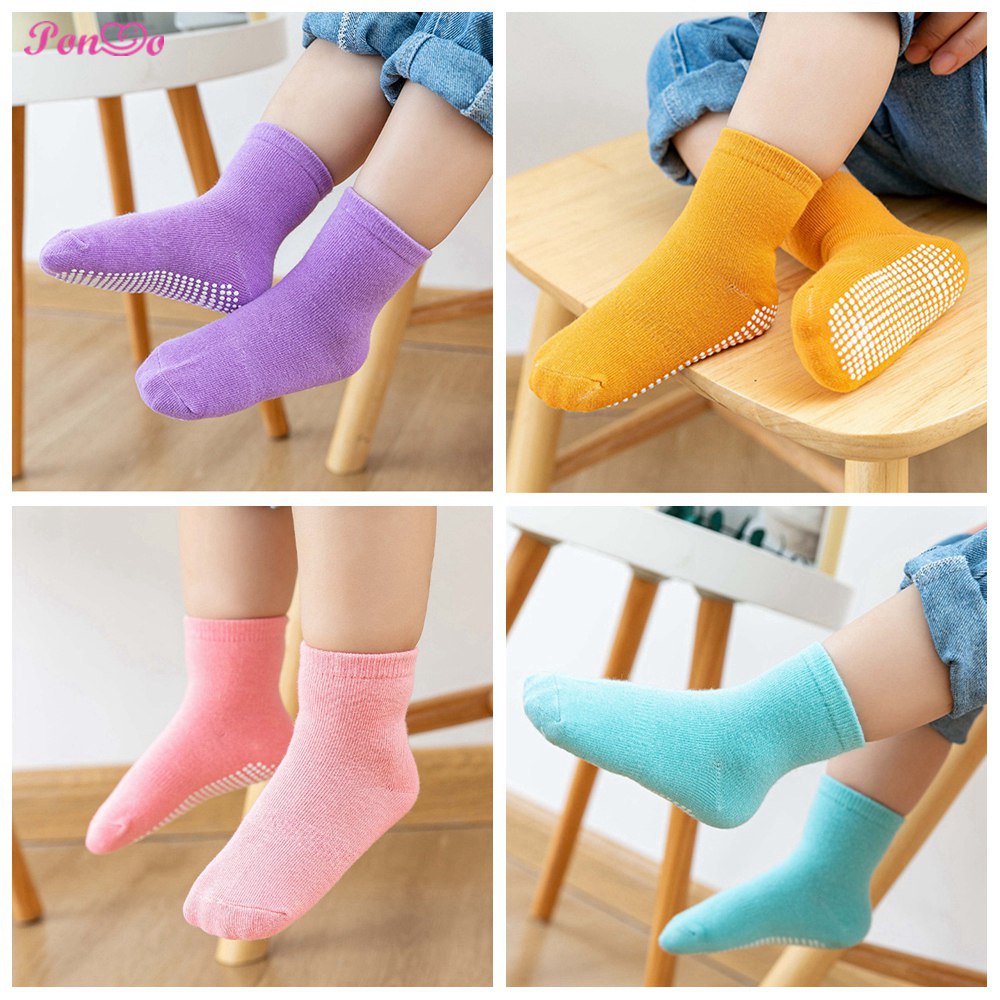 Set 6 Đôi Vớ Cotton Nhiều Màu Chống Trượt Cho Bé Gái