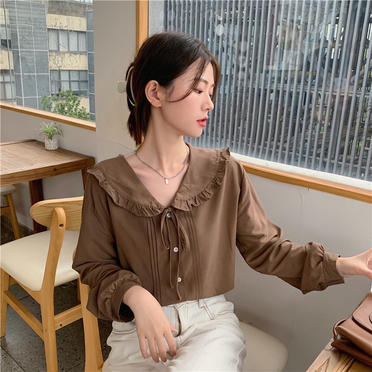 SUXI Áo Sơ Mi Tay Dài Cổ Búp Bê Màu Sắc Trơn Phong Cách Hàn Quốc Cổ Điển Thời Trang Cho Nữ