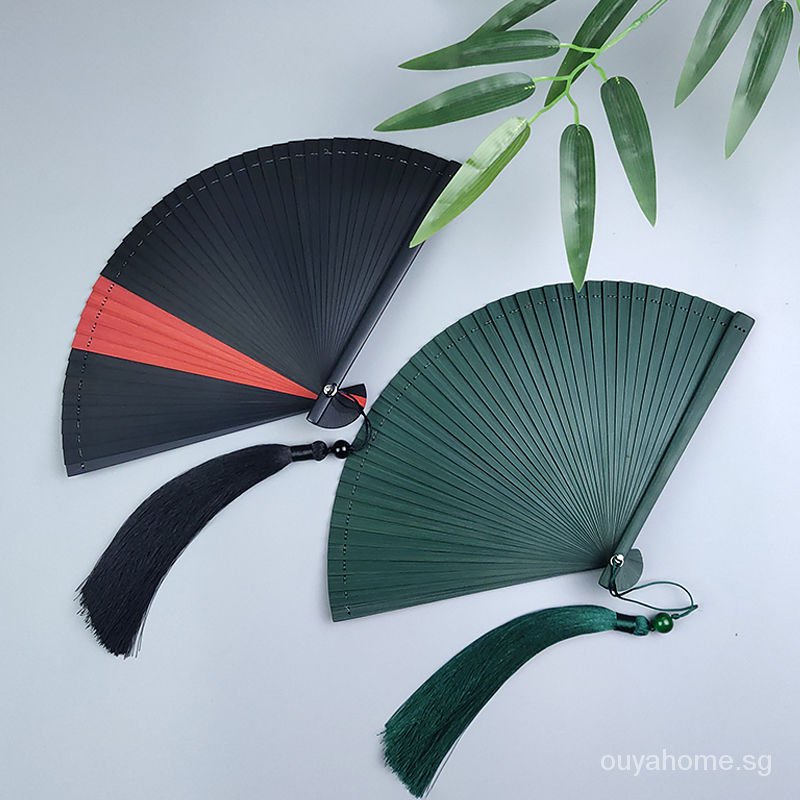 Toàn Bộ Quạt Xếp Cầm Tay Bằng Tre 5 Quạt Màu Đỏ Và Đen Kiểu Cổ Điển Trung Hoa