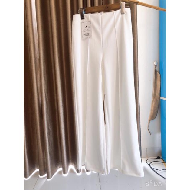 Quần ống rộng dáng dài có gân giữa chất cát hàn co dãn | BigBuy360 - bigbuy360.vn