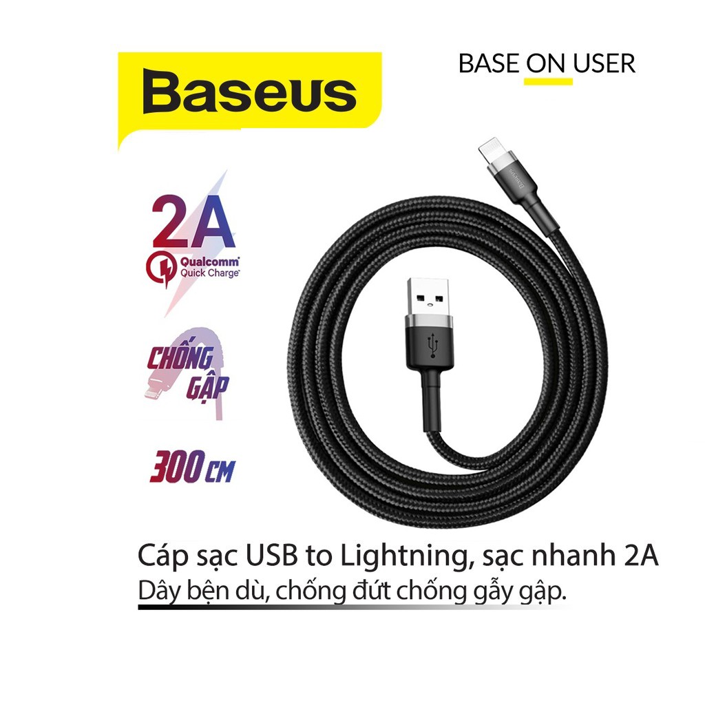 Cáp sạc nhanh truyền dữ liệu Baseus Cafule Lightning dây dù chống đứt dài 1M/2M/3M cho iPhone/iPad