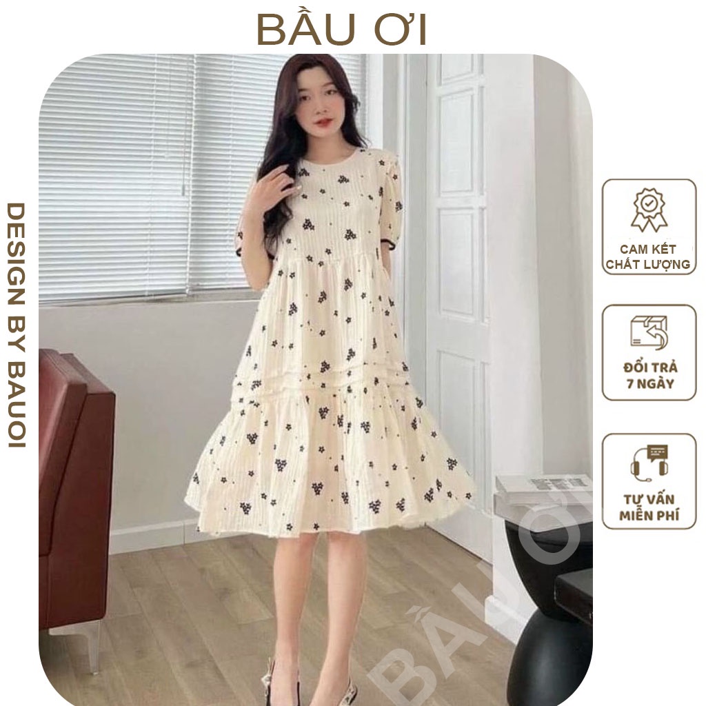 [BAUOI V05] ĐẦM BẦU CÔNG SỞ HÀNG THIẾT KẾ HỌA TIẾT HOA ĐEN ĐẸP SANG CHẢNH ĐI LÀM ĐI CHƠI ĐI TIỆC ĐỂU ĐẸP - VÁY BẦU XINH