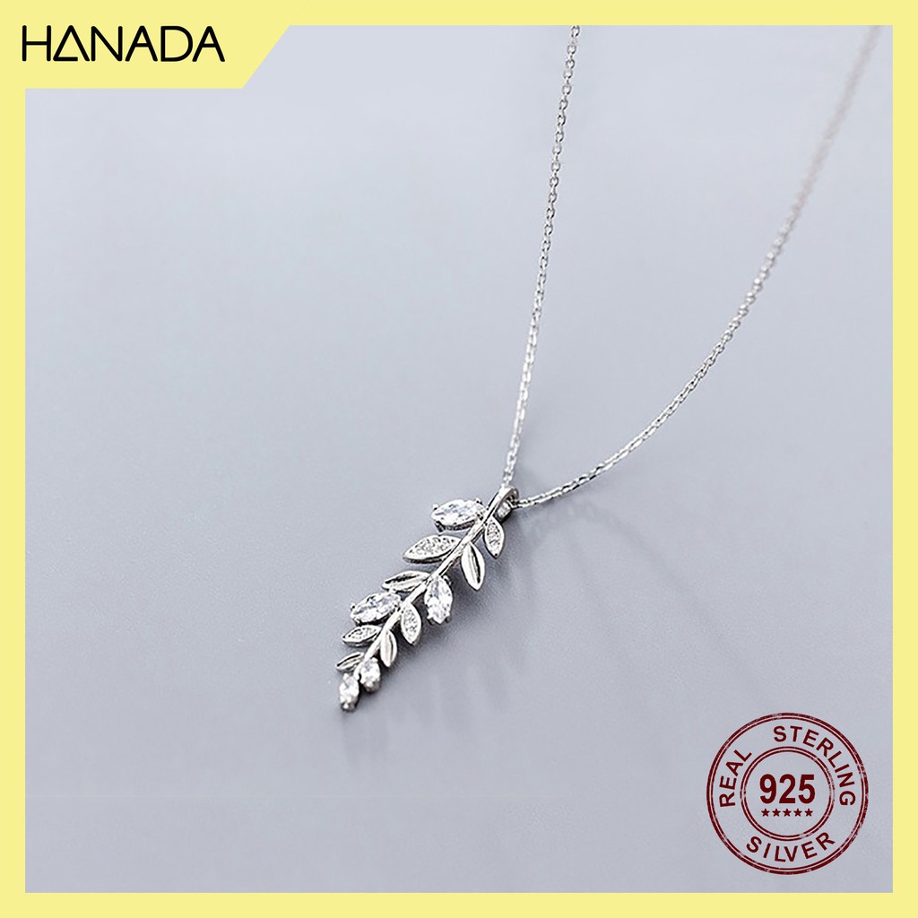 Dây Chuyền Bạc 925 Hanada N-2-S-0177 Lá Đá Dài