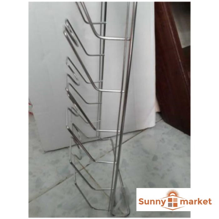Giá treo vung nồi inox 9 tầng, máng nắp, giá để nắp vung