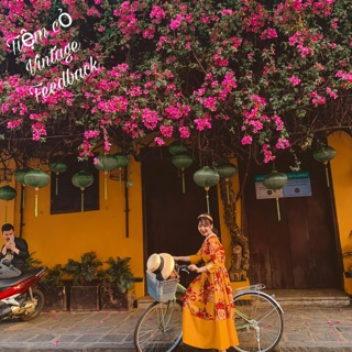 Váy vàng hoa phong cách cổ điển phù hợp đi du lịch chụp ảnh (có sẵn)