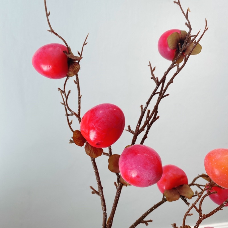 Cành Quả 8 Quả Hồng Giả Cao Cấp Merber  Dài 75cm - Cành Khô Cành Decor Trang Trí Nhà, P. Khách