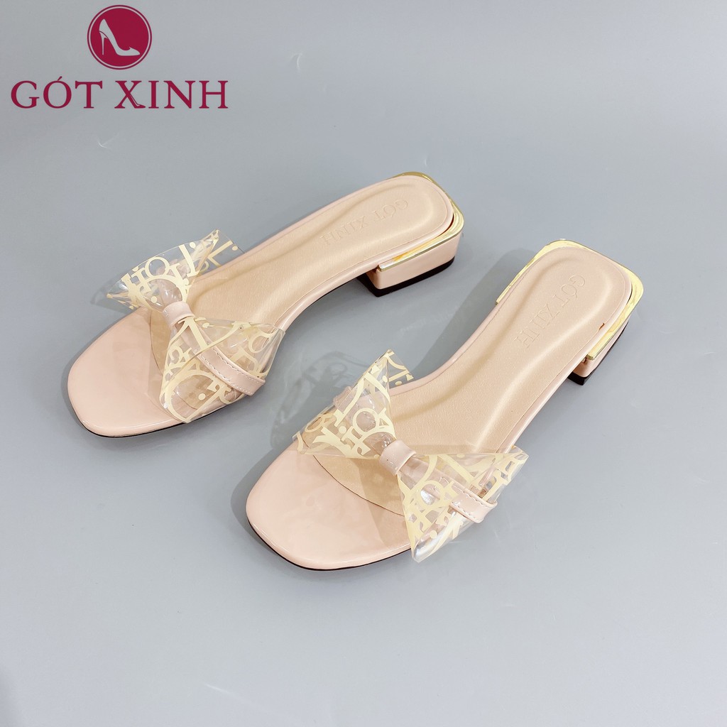 [Mã FASHIONMALLT4 giảm 15% đơn 150k] Dép cao gót GÓT XINH GX201 quai nơ mika trong cao 2cm