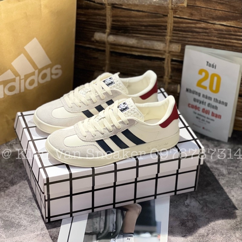 Giày Sneaker_Adidas x Gucciiii Gazelle White Red Blue/Adidasss New 2022 Tặng tất