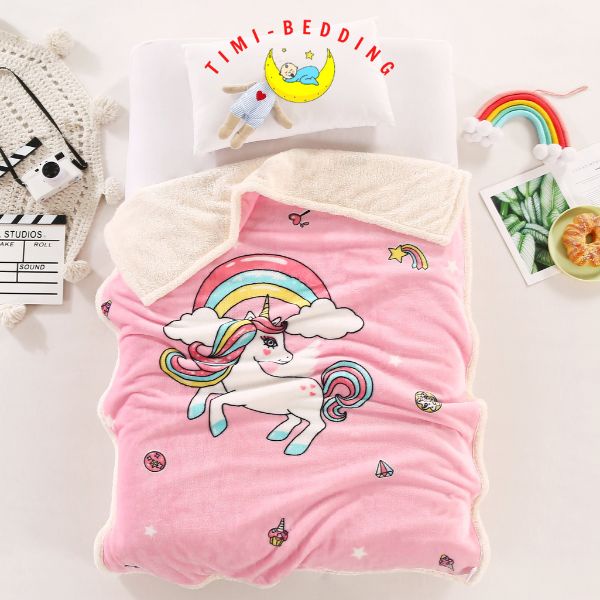 Chăn mền lông cừu tuyết 2 lớp cho bé cao cấp ấm áp, thoáng mát kích thước 1x1,4m – Timibedding