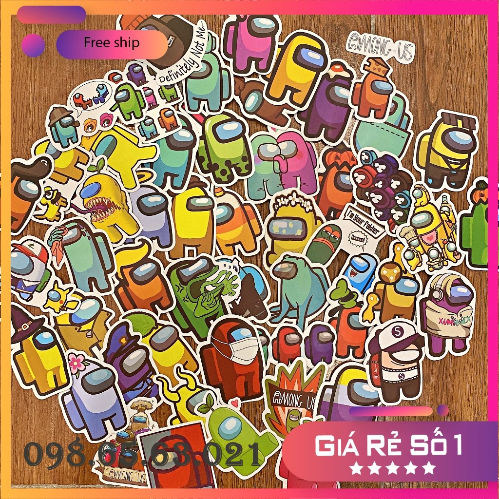 <SET 50 hình> Sticker Among Us chống thấm nước ,dính siêu chắc, dán mũ bảo hiểm, sticker dán laptop (chọn theo chủ đề)