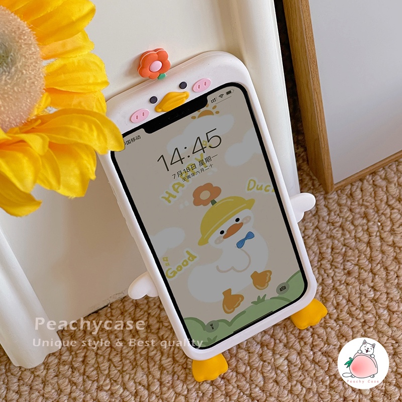 Ốp Điện Thoại Silicone Mềm Họa Tiết Vịt Hoa 3D Cho iPhone 14 13 12 Pro Max 11 Xr Xs Max X 7 8 Plus 6