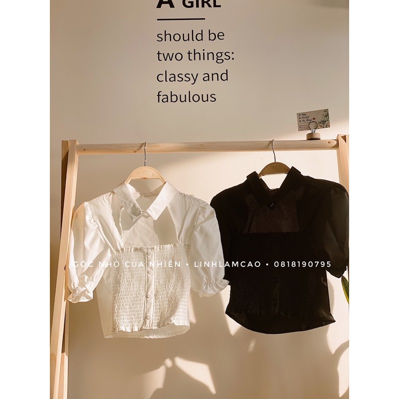 Áo Croptop Cổ Cutout Phối Chun Nhún (ẢNH THẬT+VIDEO)