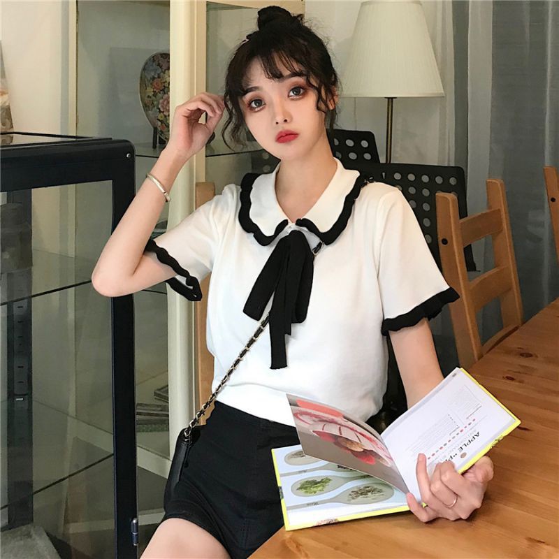 Áo thun tay ngắn phối nơ thiết kế đáng yêu cho phái nữ