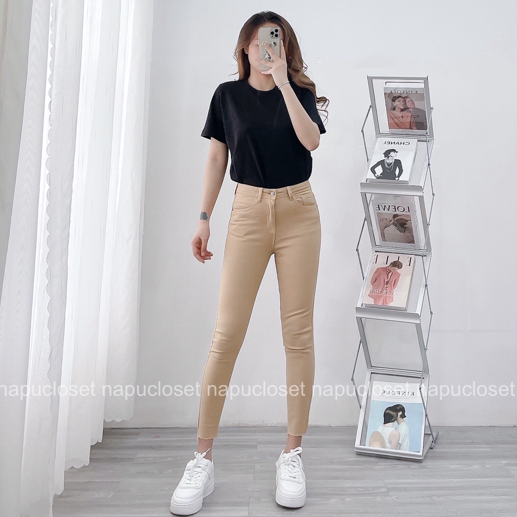 Quần skinny jeans lai cắt dài 90cm màu đen QJ517